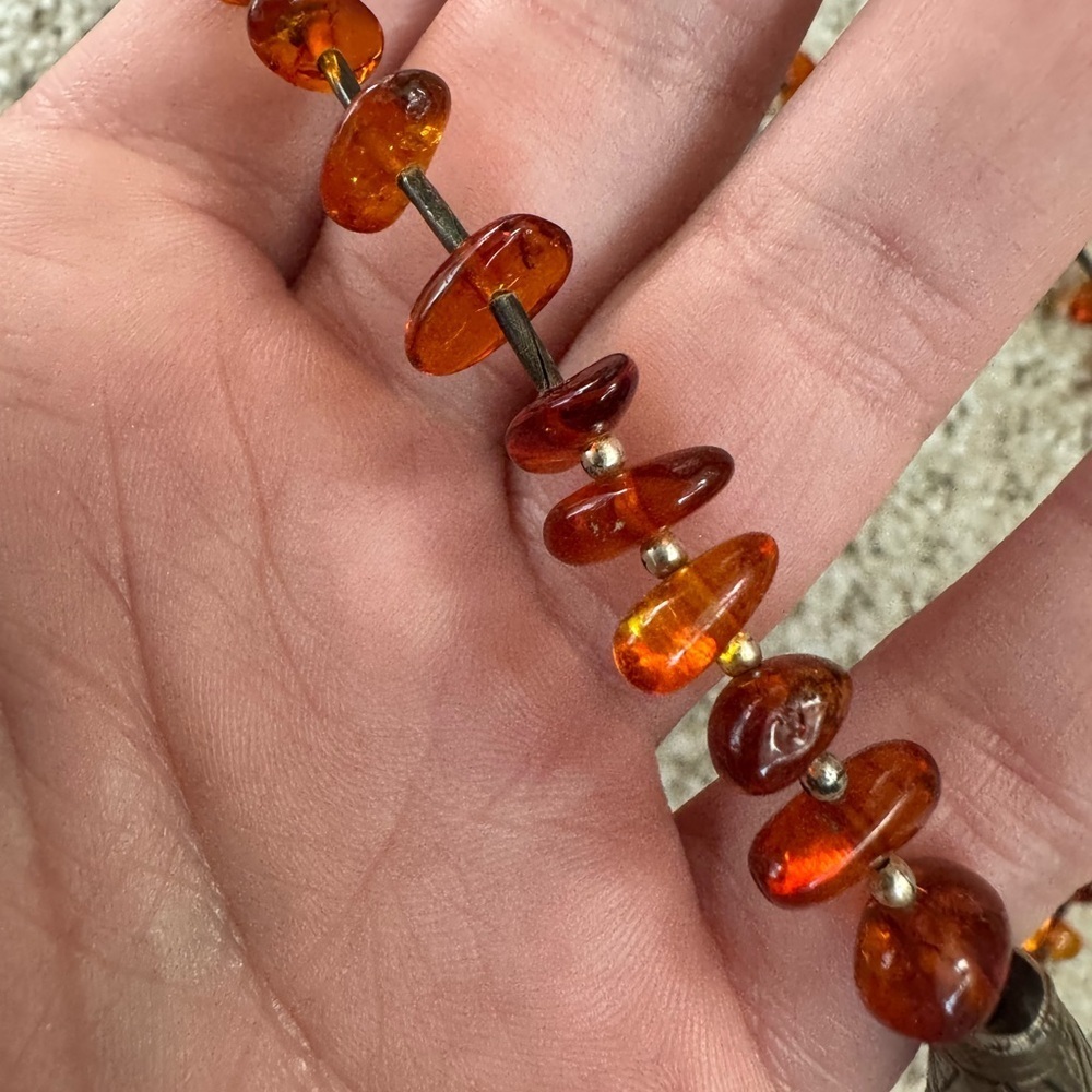 Vintage Baltic Amber Barrel Bead Southwestern Necklace - Picture 7 of 16